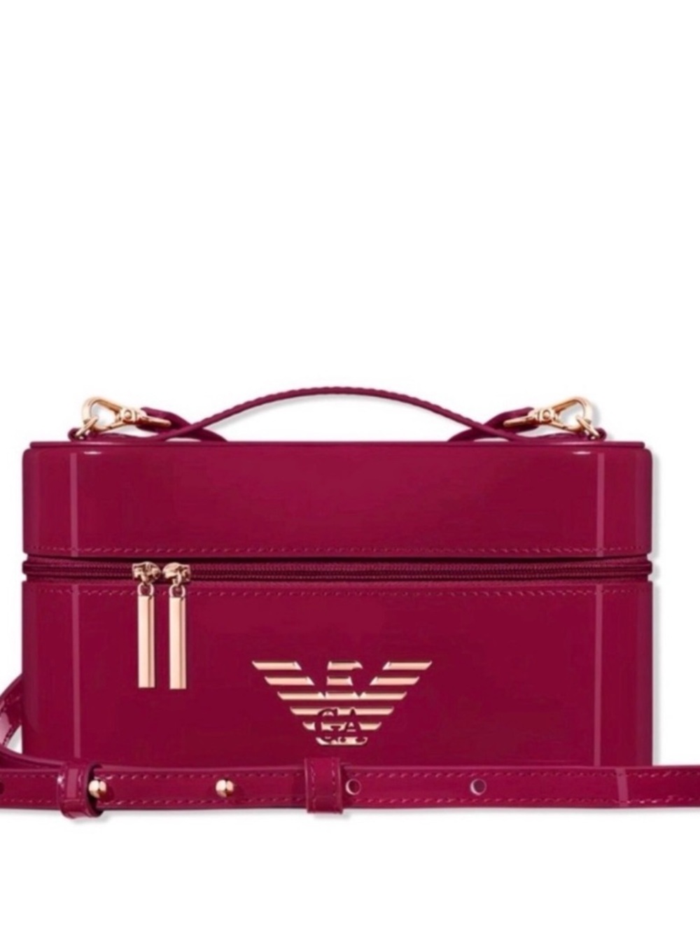 Emporio Armani Wine Red Structured Vanity Case with Gold Hardware